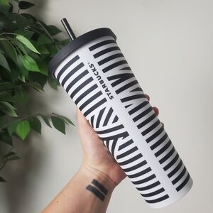 Rare Zebra Starbucks Black and White Striped Venti Tumbler 24 oz